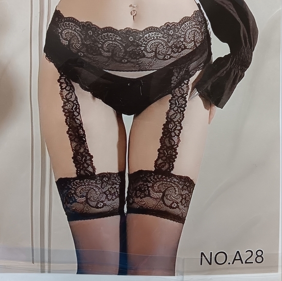 Floral Suspender Garter Type Pantyhose Black Stockings Mesh Sexy Cosplay - Picture 1 of 7